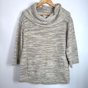 J. Jill Pure Heavy Wool Knit Cowl Neck Marled Sweater 3/4 Sleeve Women's‎ Size S
